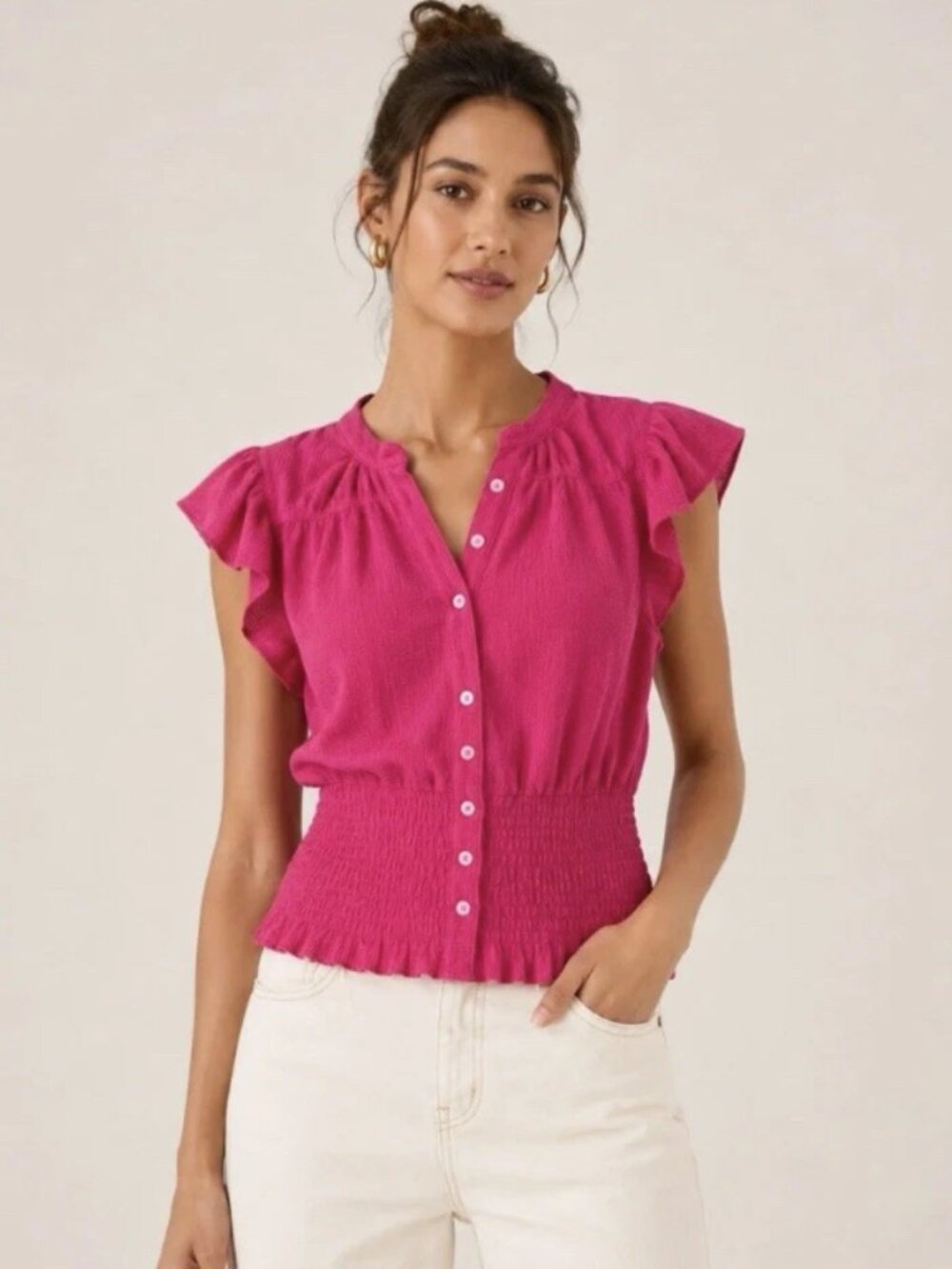 Anthropologie Maeve Market Day Waisted Top Preppy Girlhoodcore Dainty Sz M NWT